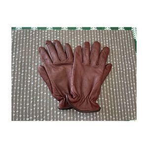 Vintage Gates Cognac Deerskin Leather Gloves Sz Large Green Acrylic Fleece Linin